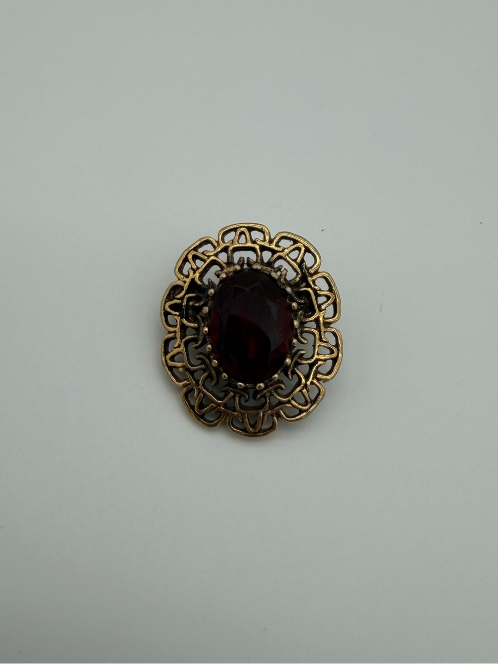 Vintage Sarah Coventry Gold-Tone & Red Glass Victorian-Style Brooch